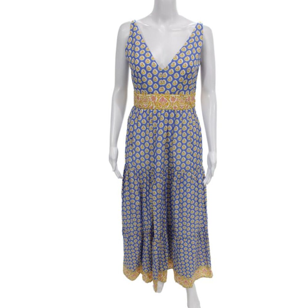 Point Sur Womens Blue Floral V-Neck Sleeveless Maxi Dress Size 2P